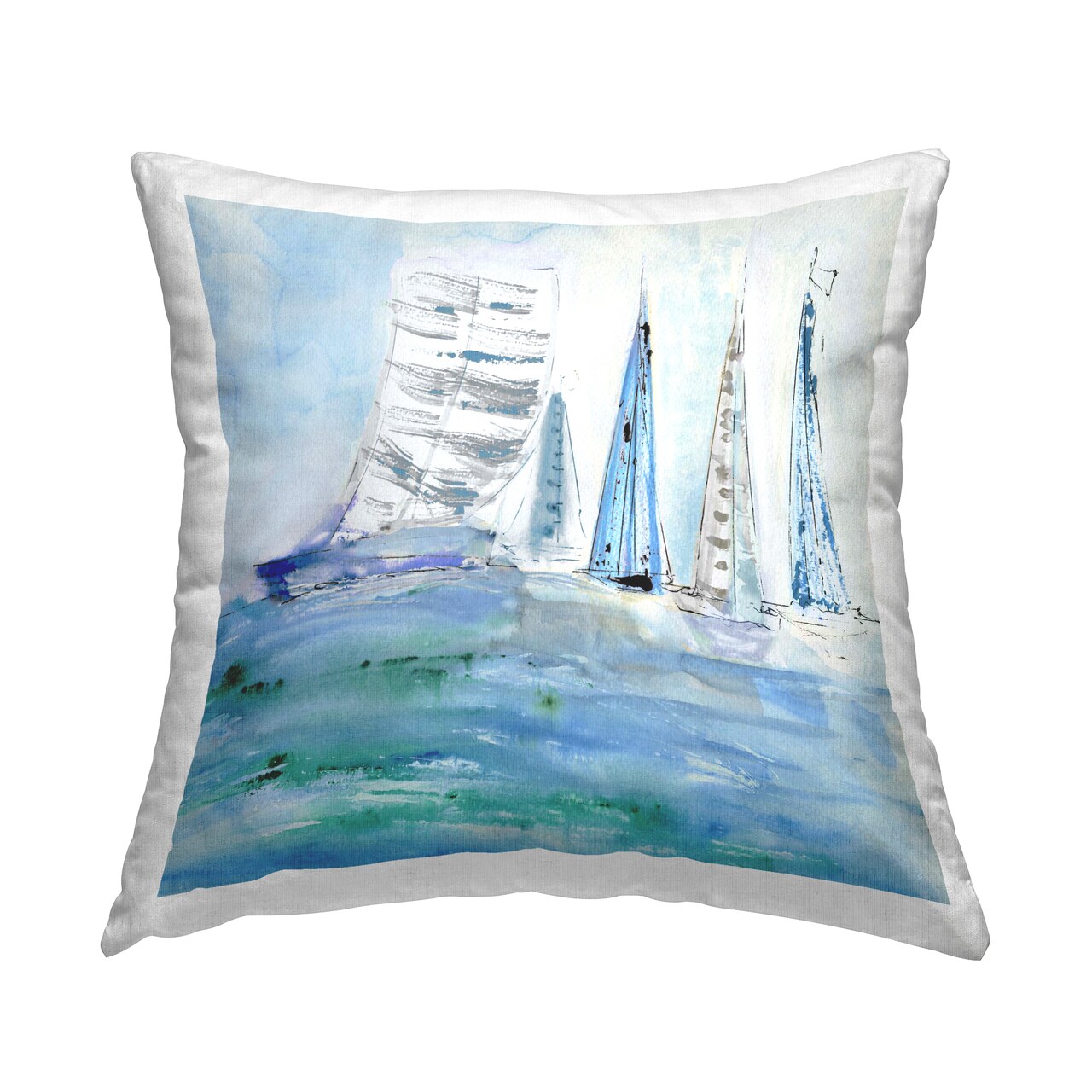 Stupell Industries Maritime Outlined Sailboats Decorative Printed Throw Pillow Design by Val Rhodes, 18 x 7 x 18